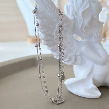 Anyco Bracelet Minimalist Hollow Heart Double Layers Stackable Extension Chain 925 Sterling Silver Bead Link Chain Bracelet-Bracelets-PEROZ Accessories