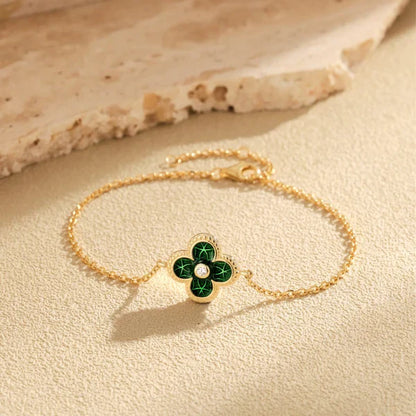 Anyco Bracelet 18K Gold Plated Green 4 Four Leaf Clover Bracelet 5A Cubic Zirconia Link Chain Tennis Bracelets-Bracelets-PEROZ Accessories