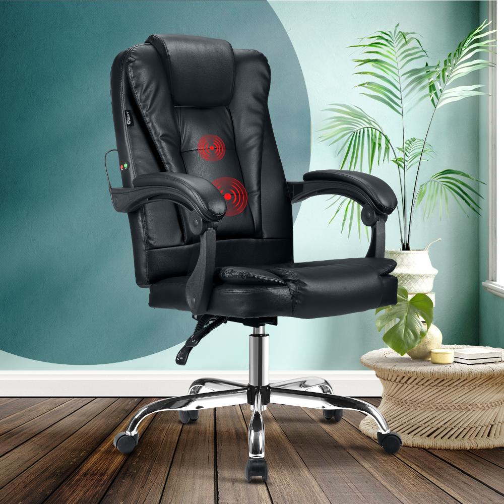 Oikiture Massage Office Chair Executive Computer Gaming Racing Recliner Seat Classic Swivel Desk Chairs Leather PU