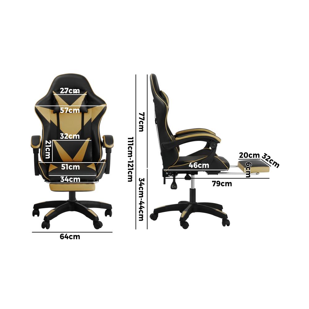 Oikiture Gaming Chair with Massage and 135¡ Recline, Executive Office Chair PU Leather Racing Chair with Footrest, Height Adjustable SGS Listed Gas-Lift, 160kg Capacity (Black&amp;Gold)-Racing Gaming Chair-PEROZ Accessories