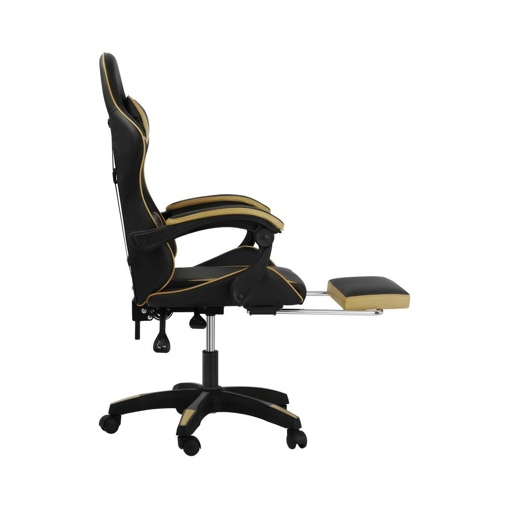Oikiture Gaming Chair with Massage and 135¡ Recline, Executive Office Chair PU Leather Racing Chair with Footrest, Height Adjustable SGS Listed Gas-Lift, 160kg Capacity (Black&amp;Gold)-Racing Gaming Chair-PEROZ Accessories