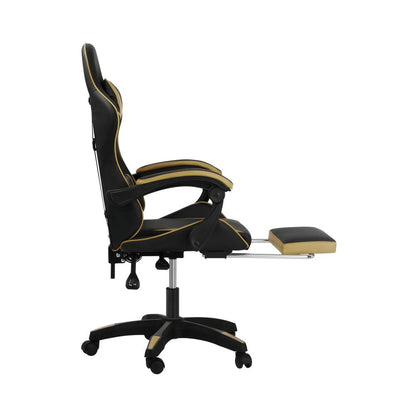 Oikiture Gaming Chair with Massage and 135¡ Recline, Executive Office Chair PU Leather Racing Chair with Footrest, Height Adjustable SGS Listed Gas-Lift, 160kg Capacity (Black&amp;Gold)-Racing Gaming Chair-PEROZ Accessories