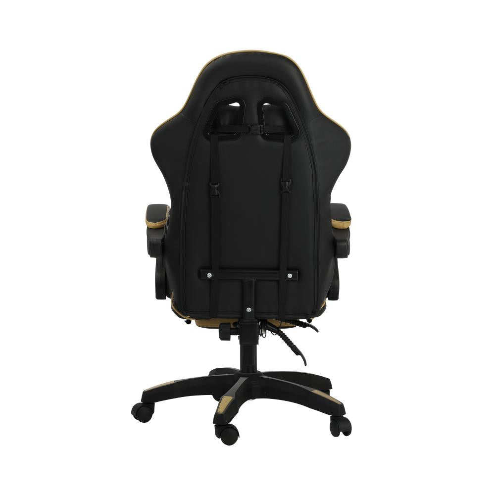 Oikiture Gaming Chair with Massage and 135¡ Recline, Executive Office Chair PU Leather Racing Chair with Footrest, Height Adjustable SGS Listed Gas-Lift, 160kg Capacity (Black&amp;Gold)-Racing Gaming Chair-PEROZ Accessories