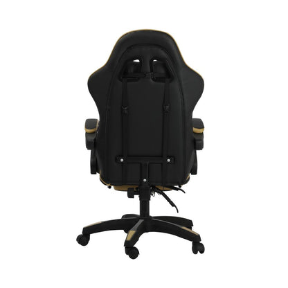 Oikiture Gaming Chair with Massage and 135¡ Recline, Executive Office Chair PU Leather Racing Chair with Footrest, Height Adjustable SGS Listed Gas-Lift, 160kg Capacity (Black&amp;Gold)-Racing Gaming Chair-PEROZ Accessories