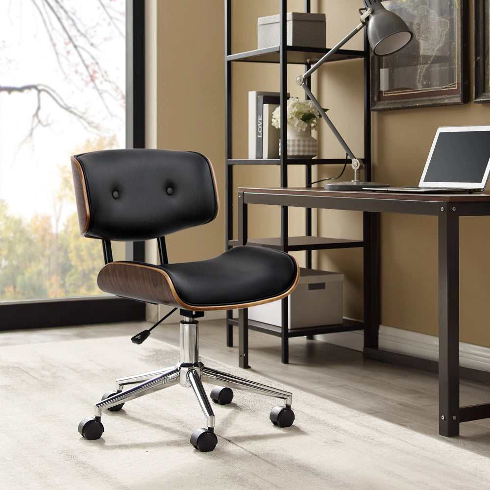 Artiss Wooden Office Chair Black Leather-Furniture &gt; Office - Peroz Australia - Image - 1