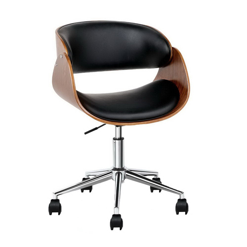 Artiss Office Chair Wooden and Leather Black-Furniture &gt; Office - Peroz Australia - Image - 2
