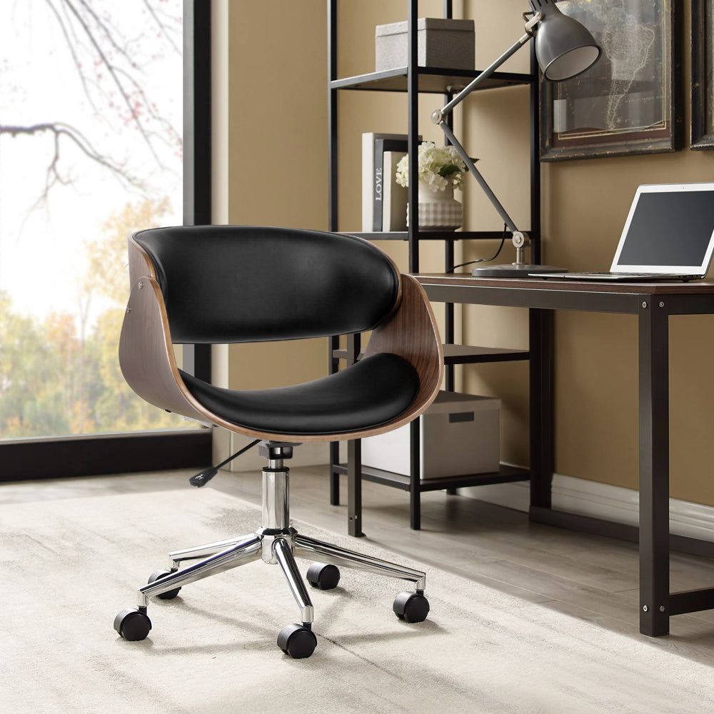 Artiss Office Chair Wooden and Leather Black-Furniture &gt; Office - Peroz Australia - Image - 1