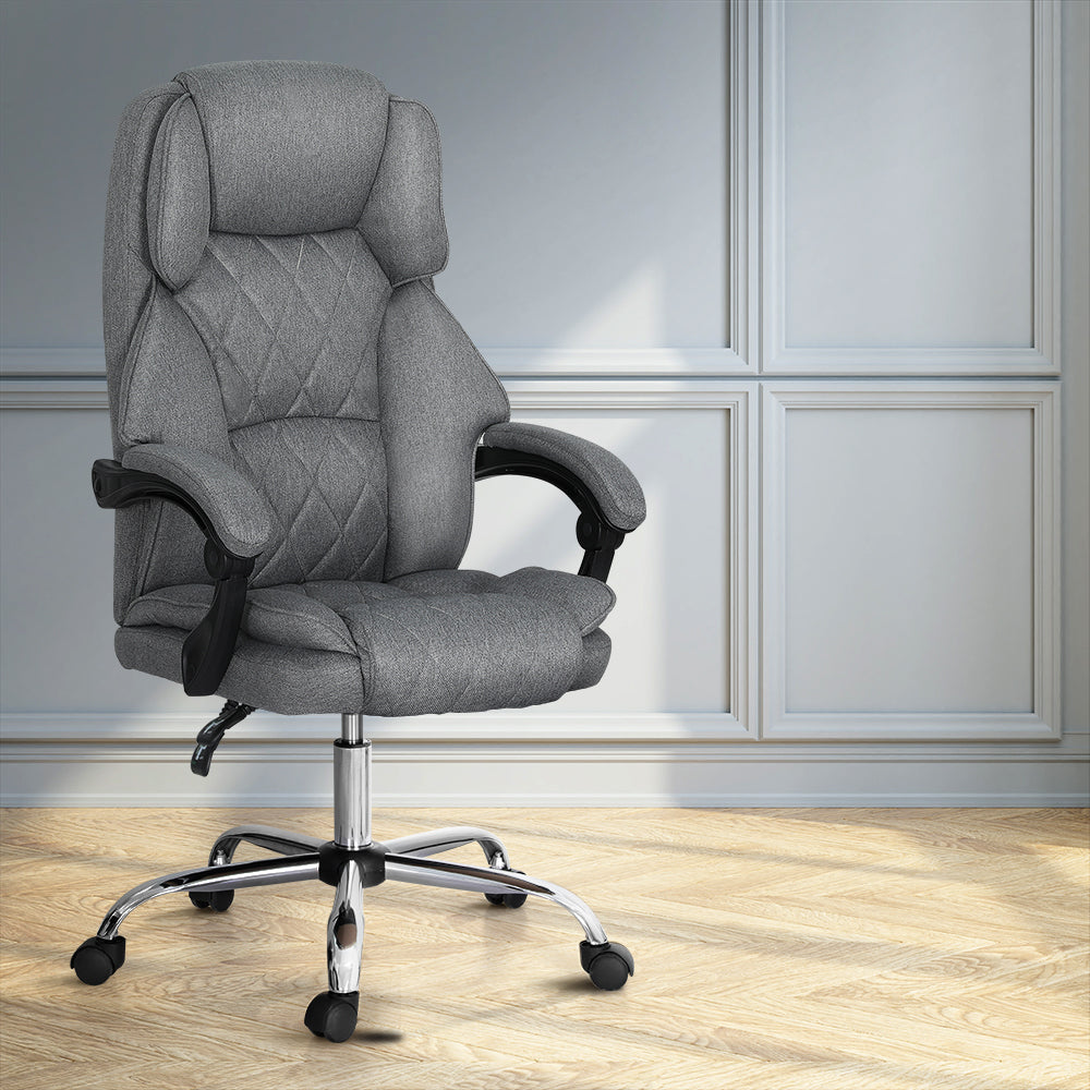 Artiss Executive Office Chair Fabric Recliner Grey-Furniture &gt; Bar Stools &amp; Chairs-PEROZ Accessories