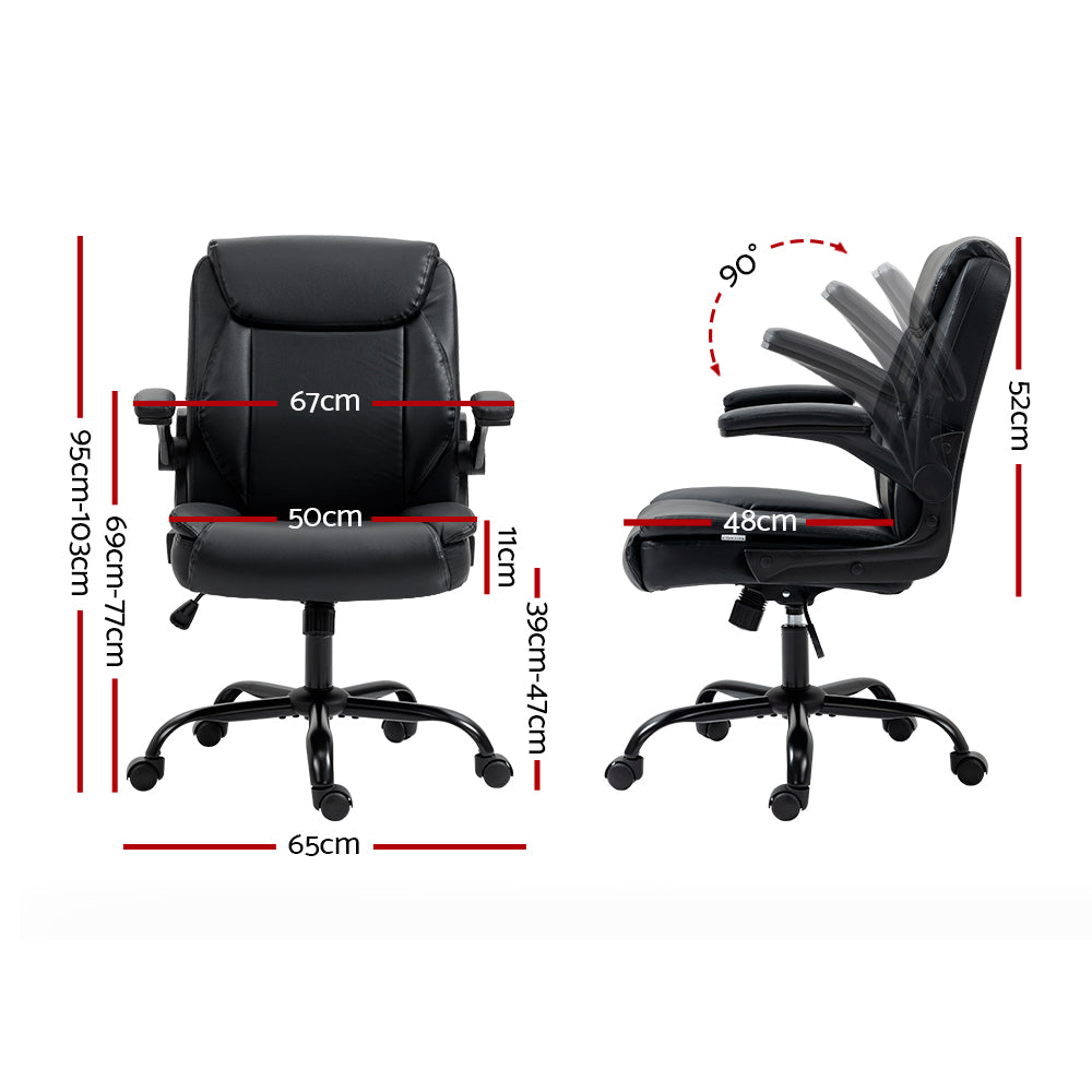 Artiss Office Chair Leather Computer Desk Chairs Executive Gaming Study Black-Furniture &gt; Office - Peroz Australia - Image - 3