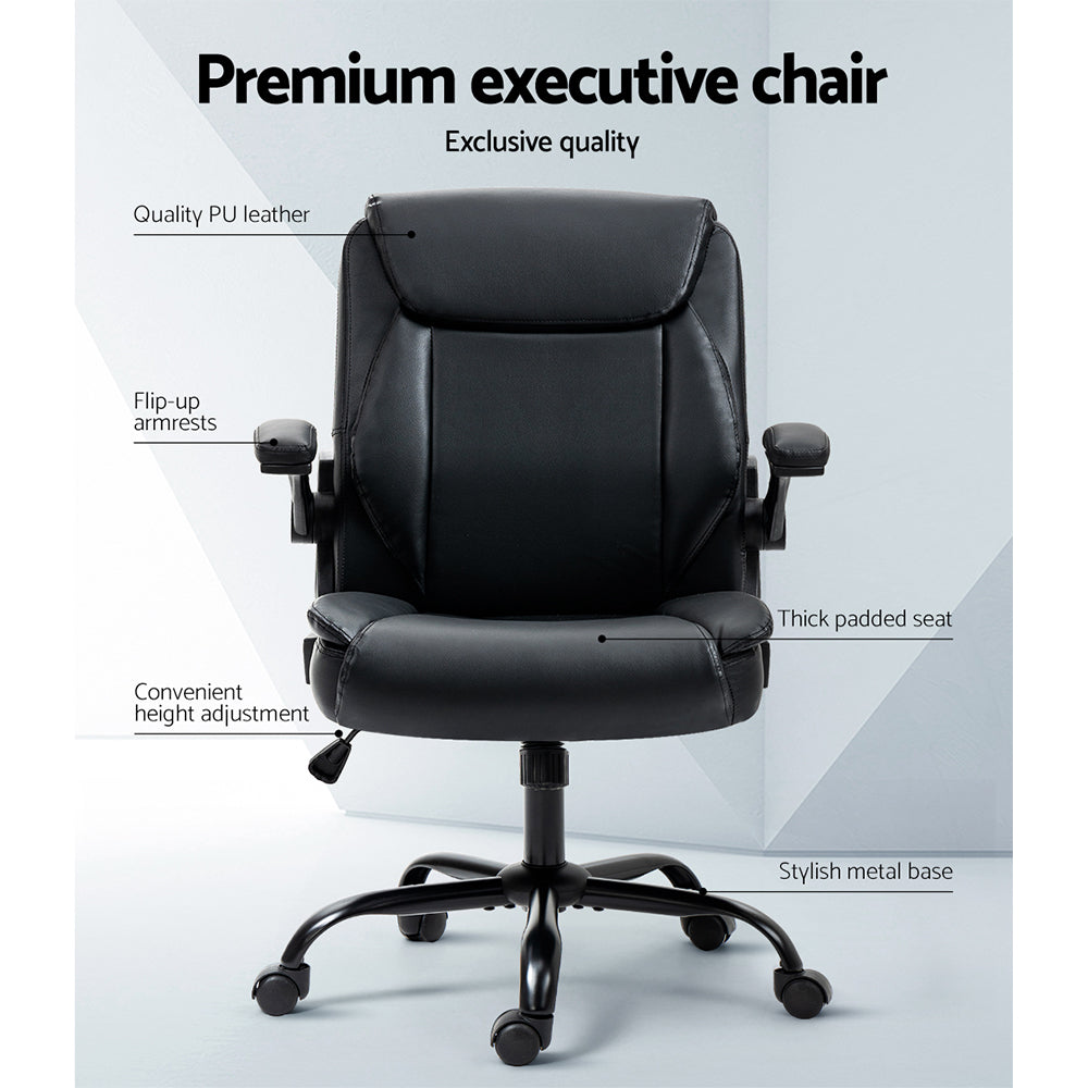 Artiss Office Chair Leather Computer Desk Chairs Executive Gaming Study Black-Furniture &gt; Office - Peroz Australia - Image - 6
