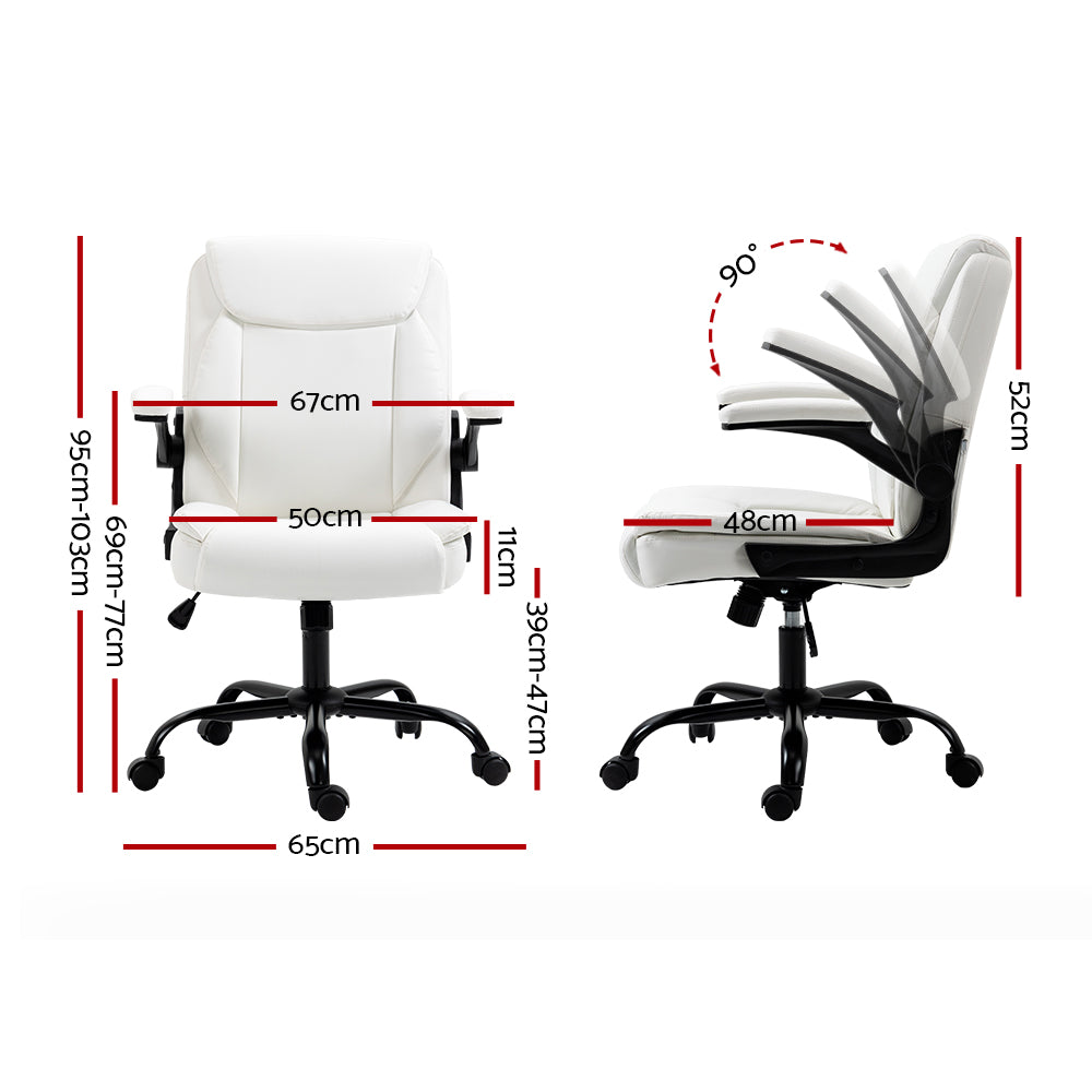 Artiss Office Chair Leather Computer Executive Chairs Gaming Study Desk White-Furniture &gt; Office - Peroz Australia - Image - 3