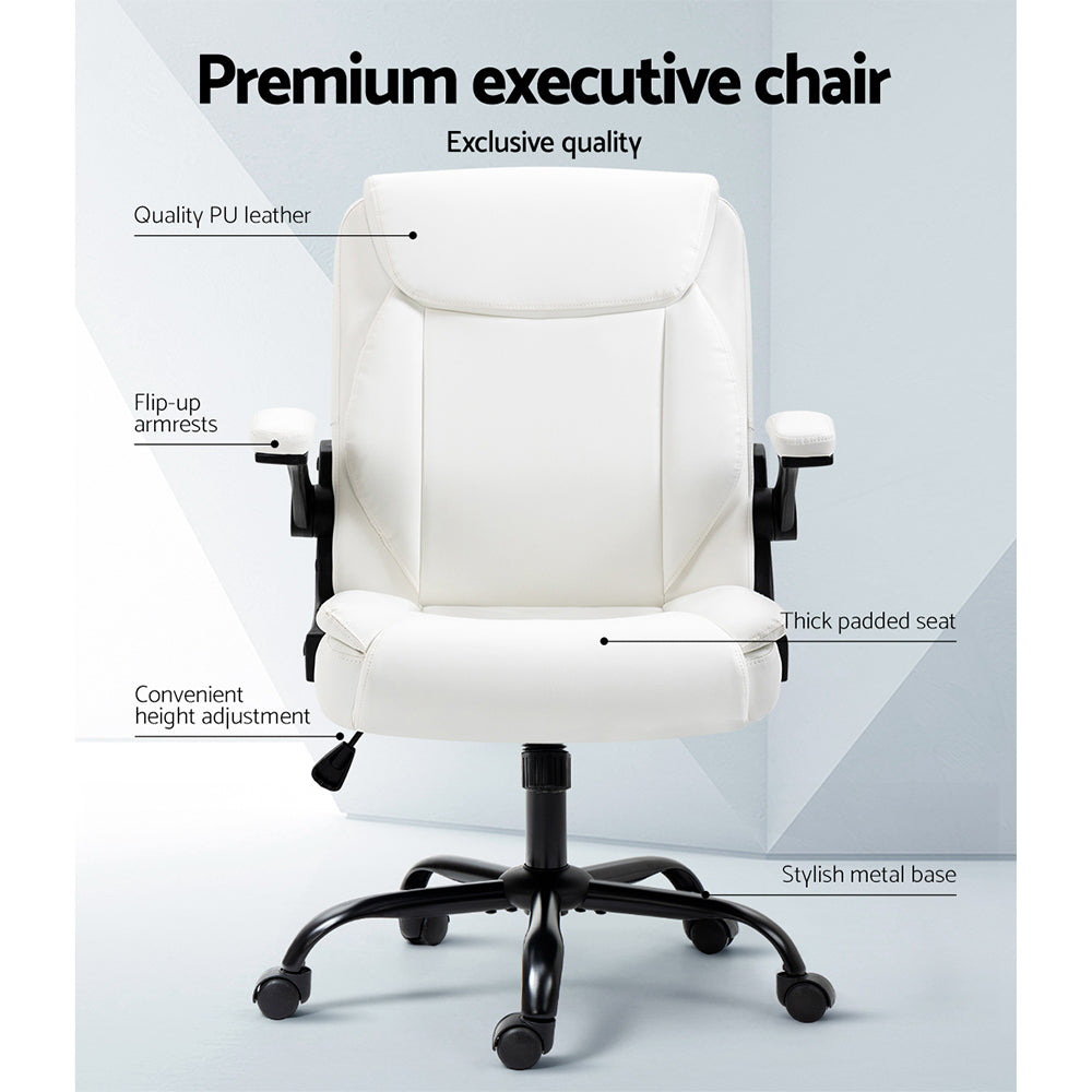 Artiss Office Chair Leather Computer Executive Chairs Gaming Study Desk White-Furniture &gt; Office - Peroz Australia - Image - 6