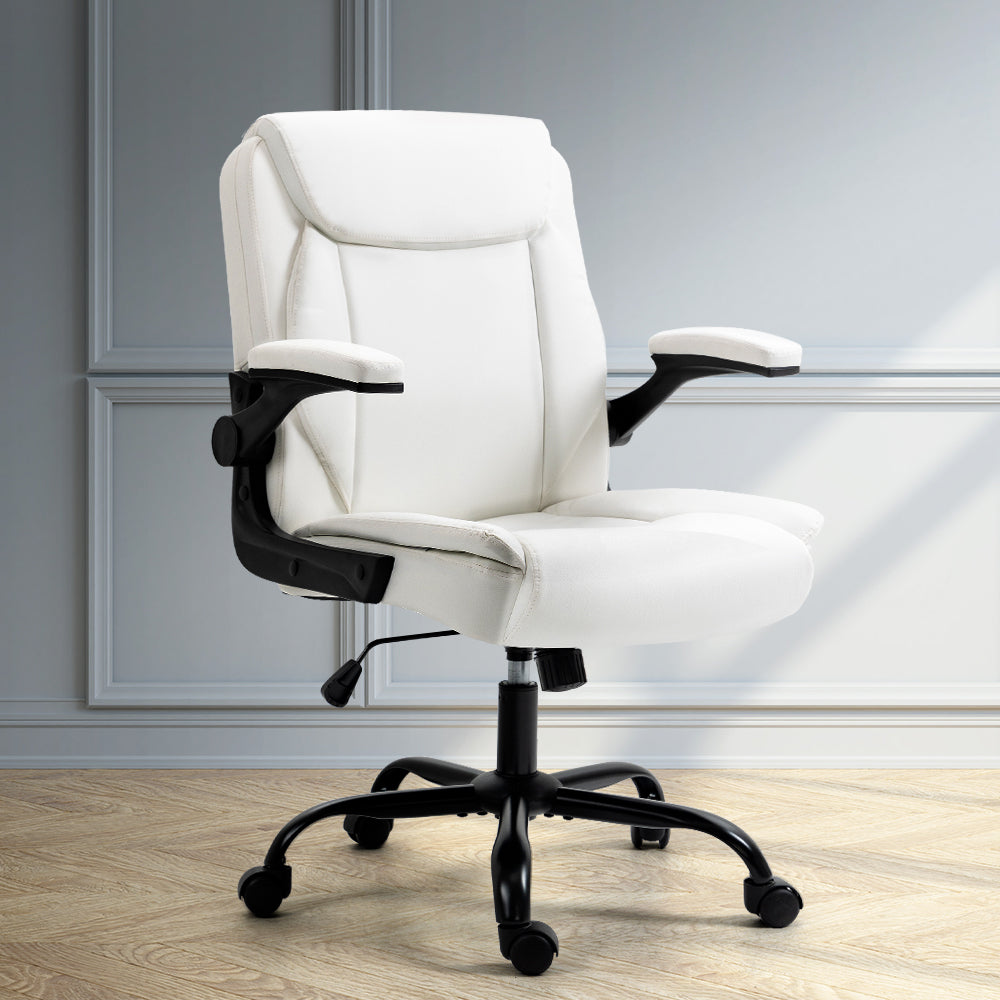 Artiss Office Chair Leather Computer Executive Chairs Gaming Study Desk White-Furniture &gt; Office - Peroz Australia - Image - 1
