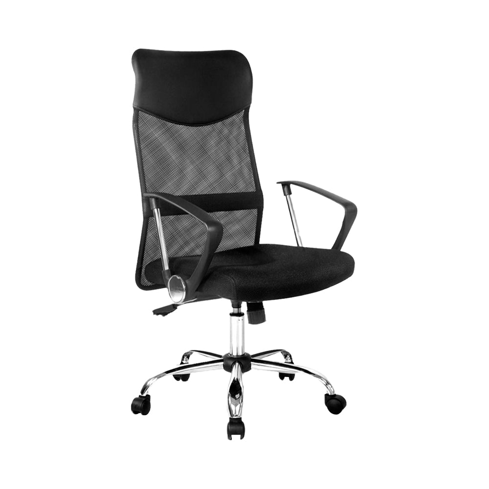 PU Leather Mesh High Back Office Chair - Black-Furniture &gt; Office-PEROZ Accessories