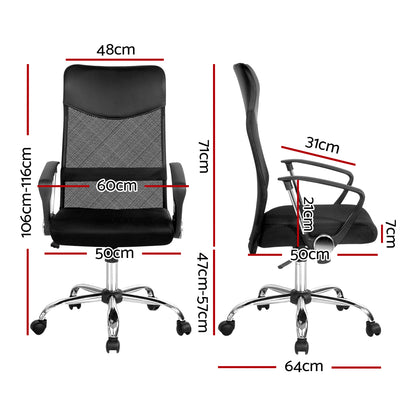 PU Leather Mesh High Back Office Chair - Black-Furniture &gt; Office-PEROZ Accessories