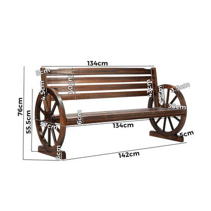 Livsip Garden Bench 3 Seater Outdoor Furniture Wooden Wagon Chair Patio Lounge-Wagon Chair-PEROZ Accessories