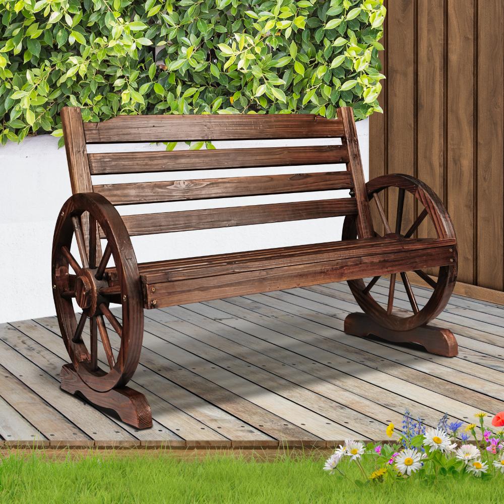 Livsip Wooden Garden Bench Wagon Chair Seat Outdoor Patio Furniture Lounge Wheel-Wagon Chair-PEROZ Accessories