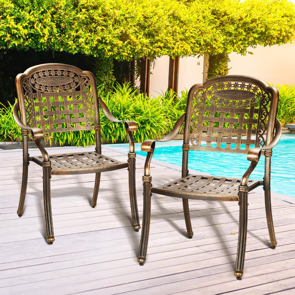 Livsip Outdoor Furniture Dining Chairs Cast Aluminium Garden Patio Chairs x2-Outdoor Dining Set-PEROZ Accessories