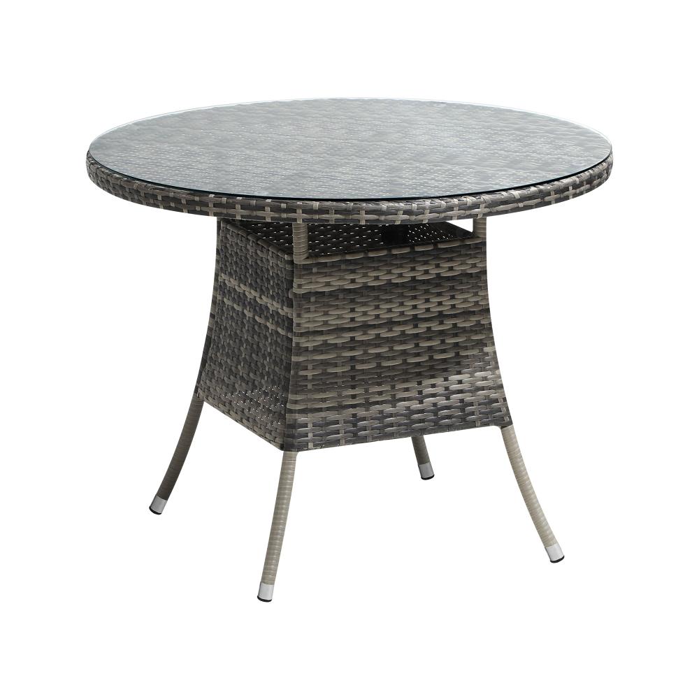Shop Livsip 90CM Outdoor Dining Table Round Rattan Glass Table Patio Furniture Grey  | PEROZ Australia