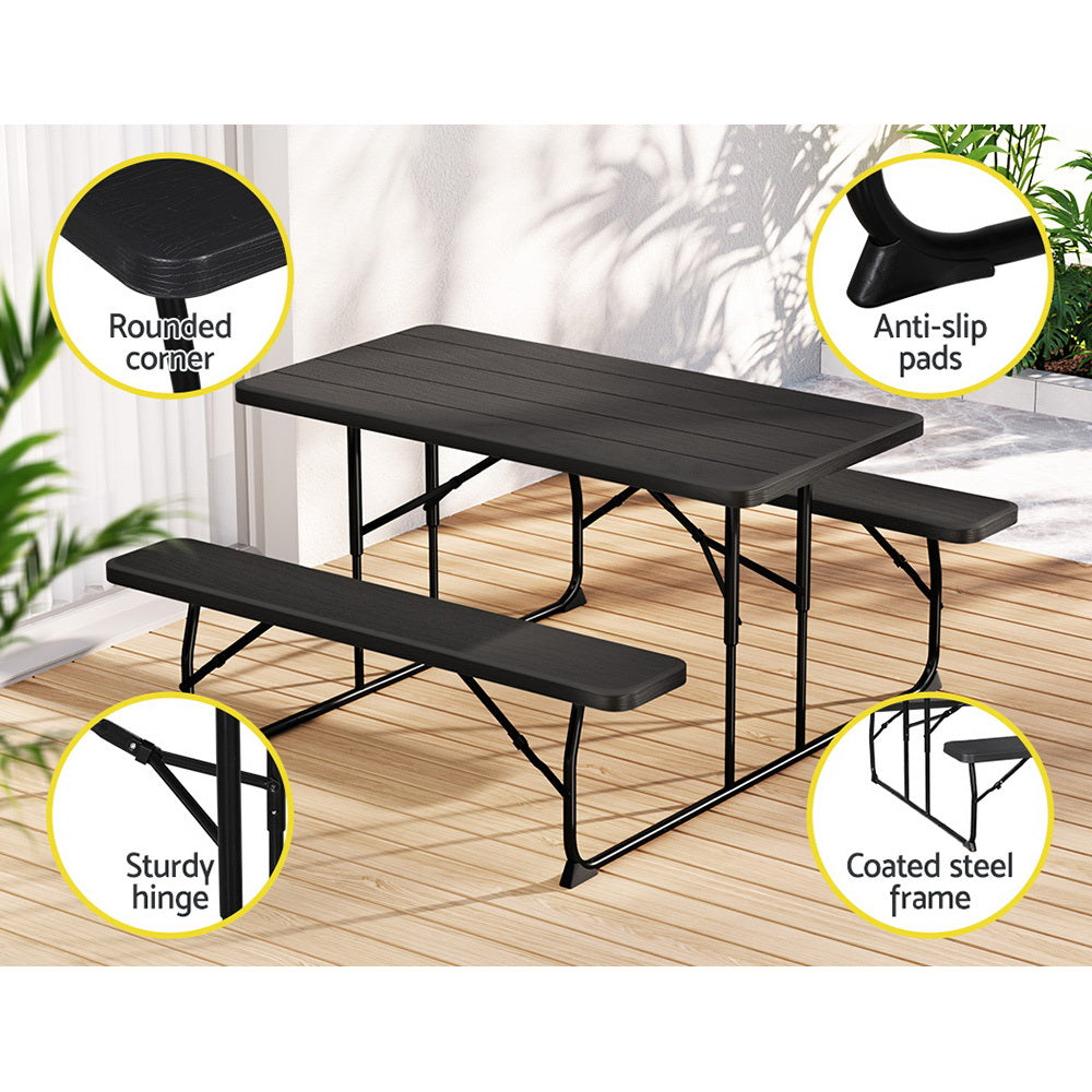 Gardeon 3 PCS Outdoor Dining Set Picnic Patio Bench Set Camp Folding Table HDPE-Furniture &gt; Outdoor-PEROZ Accessories