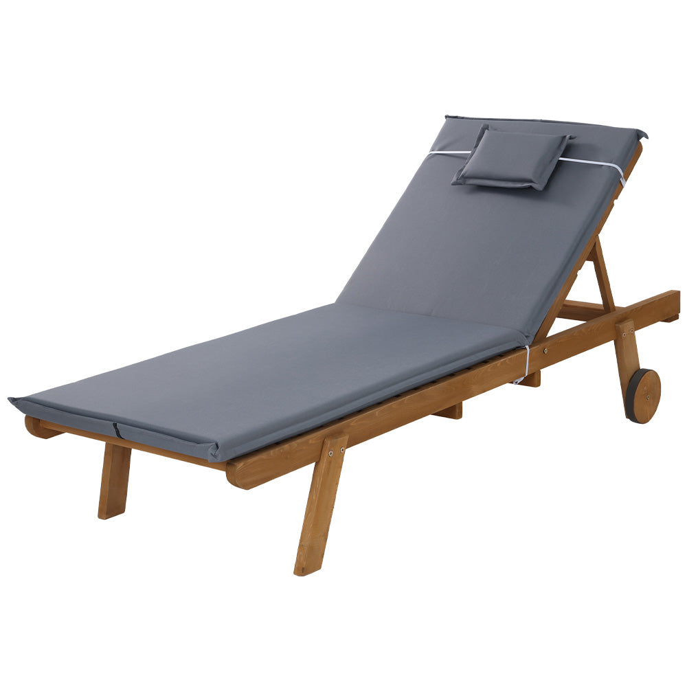 Gardeon Sun Lounge Wooden Lounger Outdoor Furniture Day Bed Wheel Patio Grey-Furniture &gt; Outdoor-PEROZ Accessories