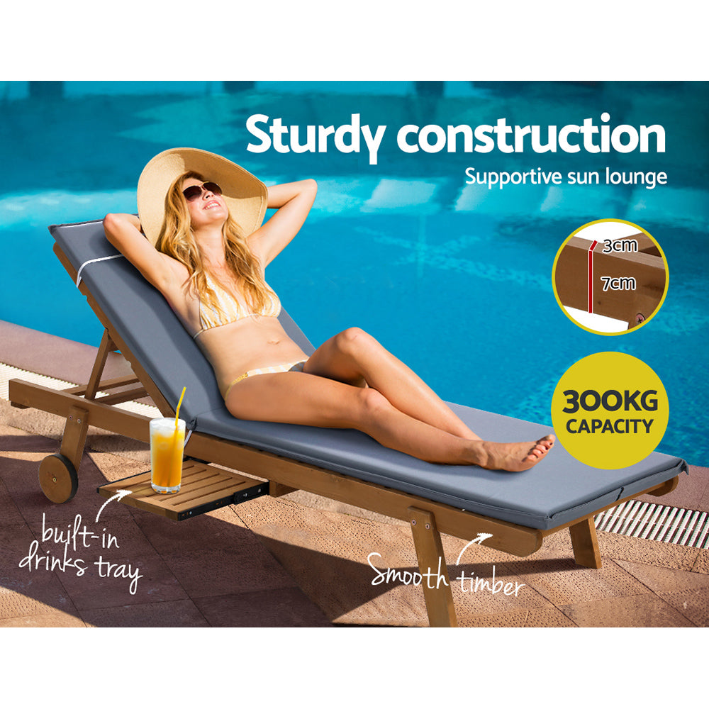 Gardeon Sun Lounge Wooden Lounger Outdoor Furniture Day Bed Wheel Patio Grey-Furniture &gt; Outdoor-PEROZ Accessories