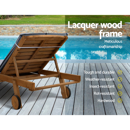 Gardeon Sun Lounge Wooden Lounger Outdoor Furniture Day Bed Wheel Patio Grey-Furniture &gt; Outdoor-PEROZ Accessories