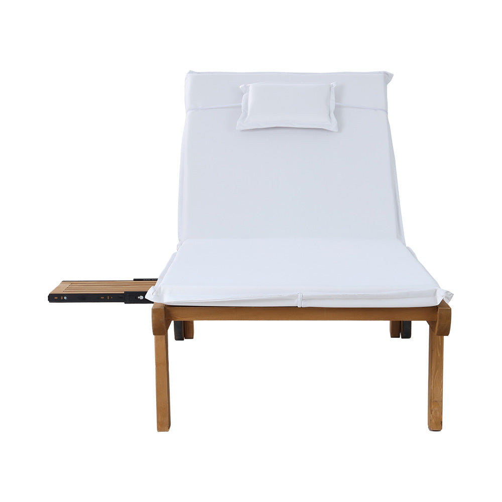 Gardeon Sun Lounge Wooden Lounger Outdoor Furniture Day Bed Wheel Patio White-Furniture &gt; Outdoor-PEROZ Accessories
