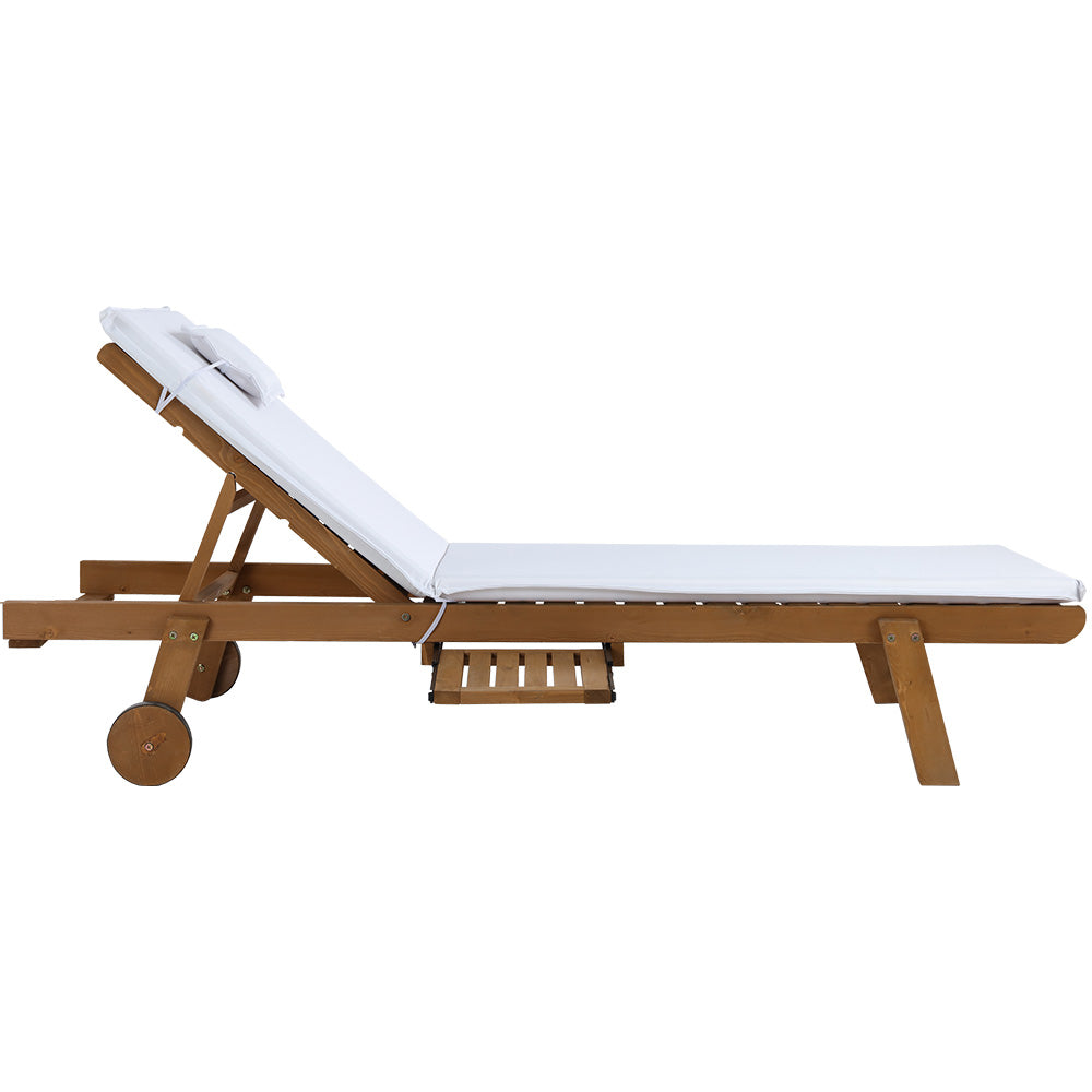 Gardeon Sun Lounge Wooden Lounger Outdoor Furniture Day Bed Wheel Patio White-Furniture &gt; Outdoor-PEROZ Accessories