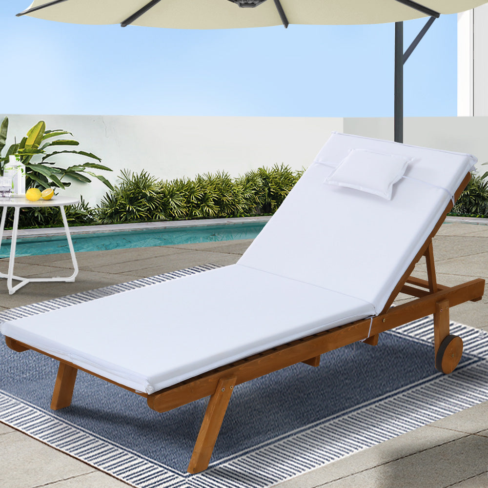 Gardeon Sun Lounge Wooden Lounger Outdoor Furniture Day Bed Wheel Patio White-Furniture &gt; Outdoor-PEROZ Accessories