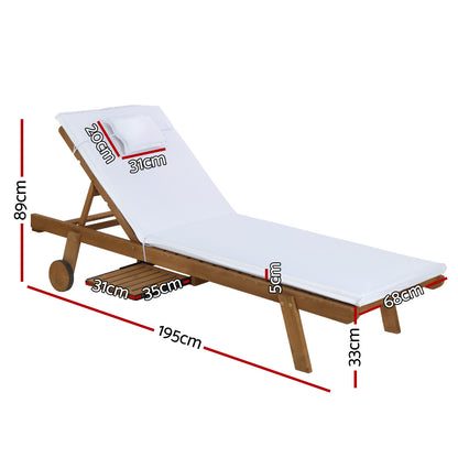 Gardeon 2pc Sun Lounge Wooden Lounger Outdoor Furniture Day Bed Wheel Patio White-Furniture &gt; Outdoor-PEROZ Accessories