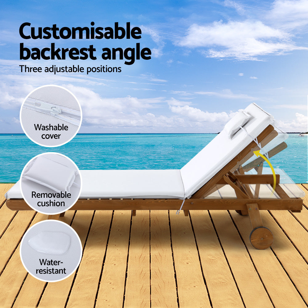 Gardeon 2pc Sun Lounge Wooden Lounger Outdoor Furniture Day Bed Wheel Patio White-Furniture &gt; Outdoor-PEROZ Accessories