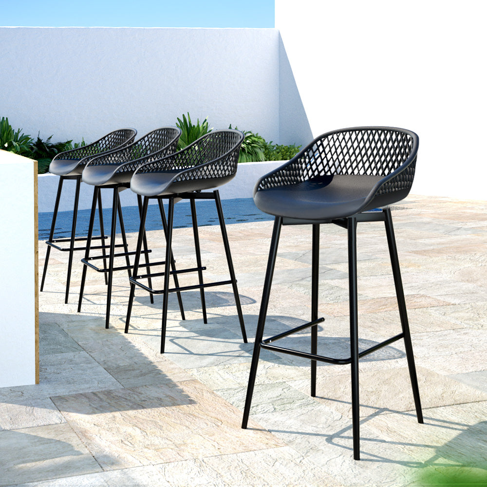 Gardeon 4pcs Outdoor Bar Stools Plastic Metal Bistro Patio Dining Chair Balcony-Furniture &gt; Outdoor-PEROZ Accessories