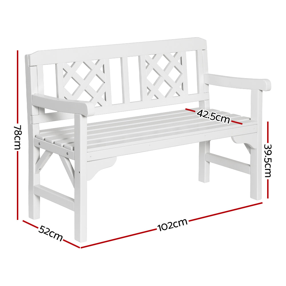 Gardeon Wooden Garden Bench 2 Seat Patio Furniture Timber Outdoor Lounge Chair White-Outdoor Benches-PEROZ Accessories