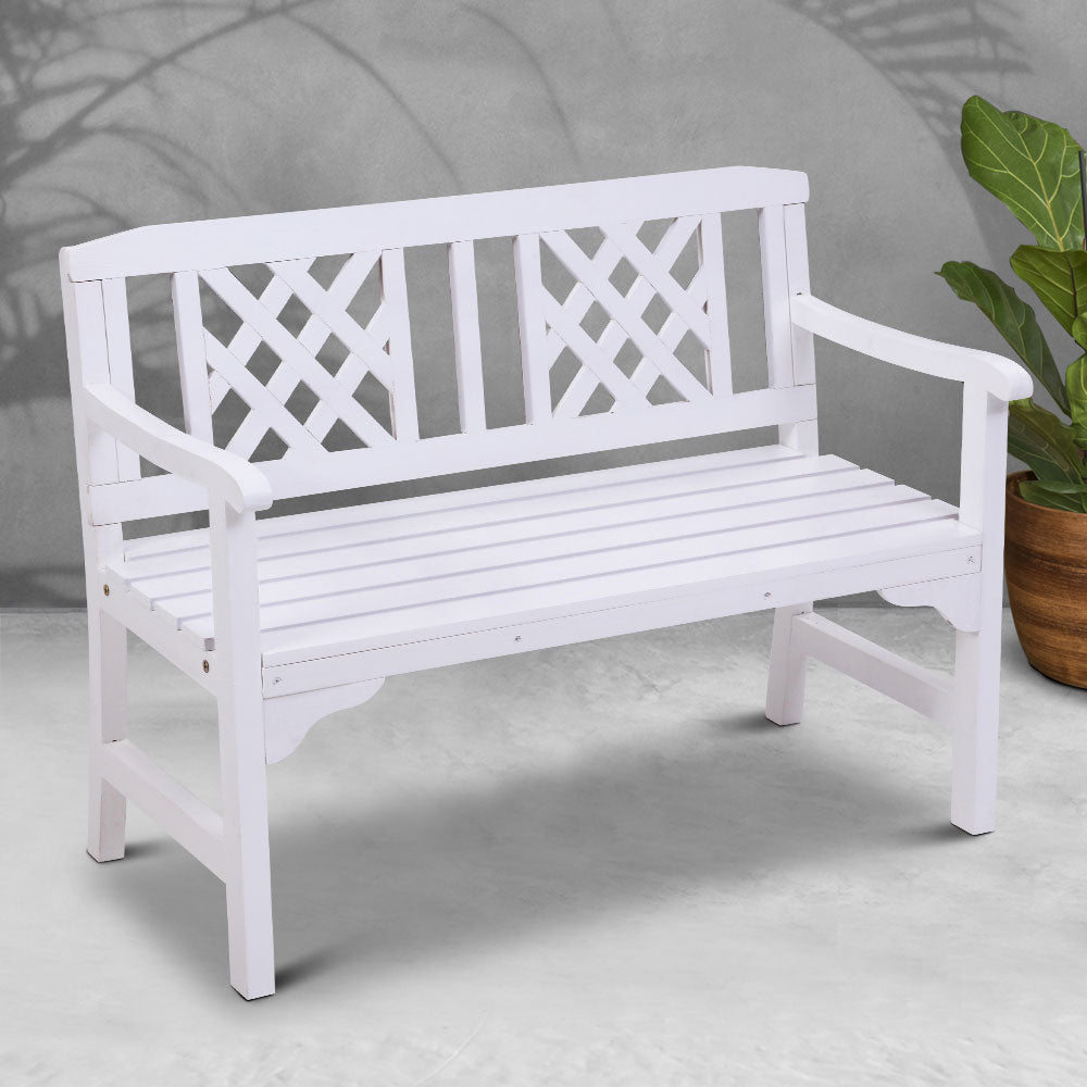 Gardeon Wooden Garden Bench 2 Seat Patio Furniture Timber Outdoor Lounge Chair White-Outdoor Benches-PEROZ Accessories