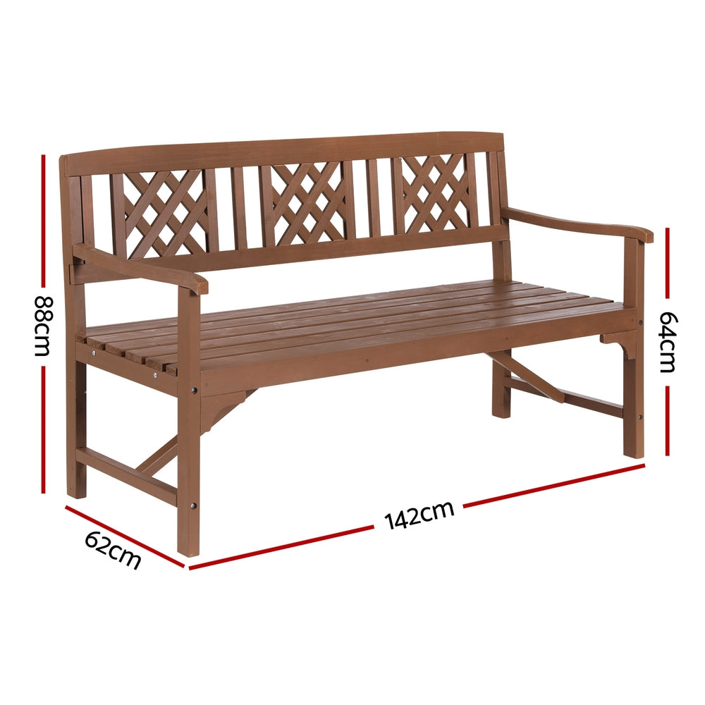 Gardeon Outdoor Garden Bench Wooden Chair 3 Seat Patio Furniture Lounge Natural-Outdoor Benches-PEROZ Accessories