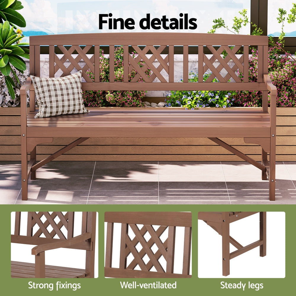 Gardeon Outdoor Garden Bench Wooden Chair 3 Seat Patio Furniture Lounge Natural-Outdoor Benches-PEROZ Accessories
