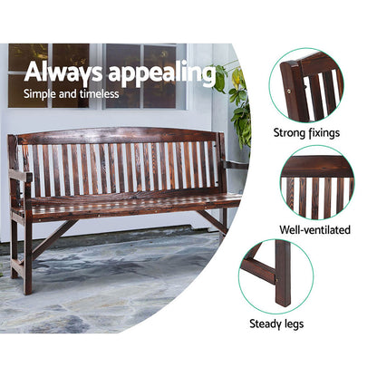 Gardeon Wooden Garden Bench Chair Natural Outdoor Furniture Décor Patio Deck 3 Seater-Furniture &gt; Outdoor-PEROZ Accessories
