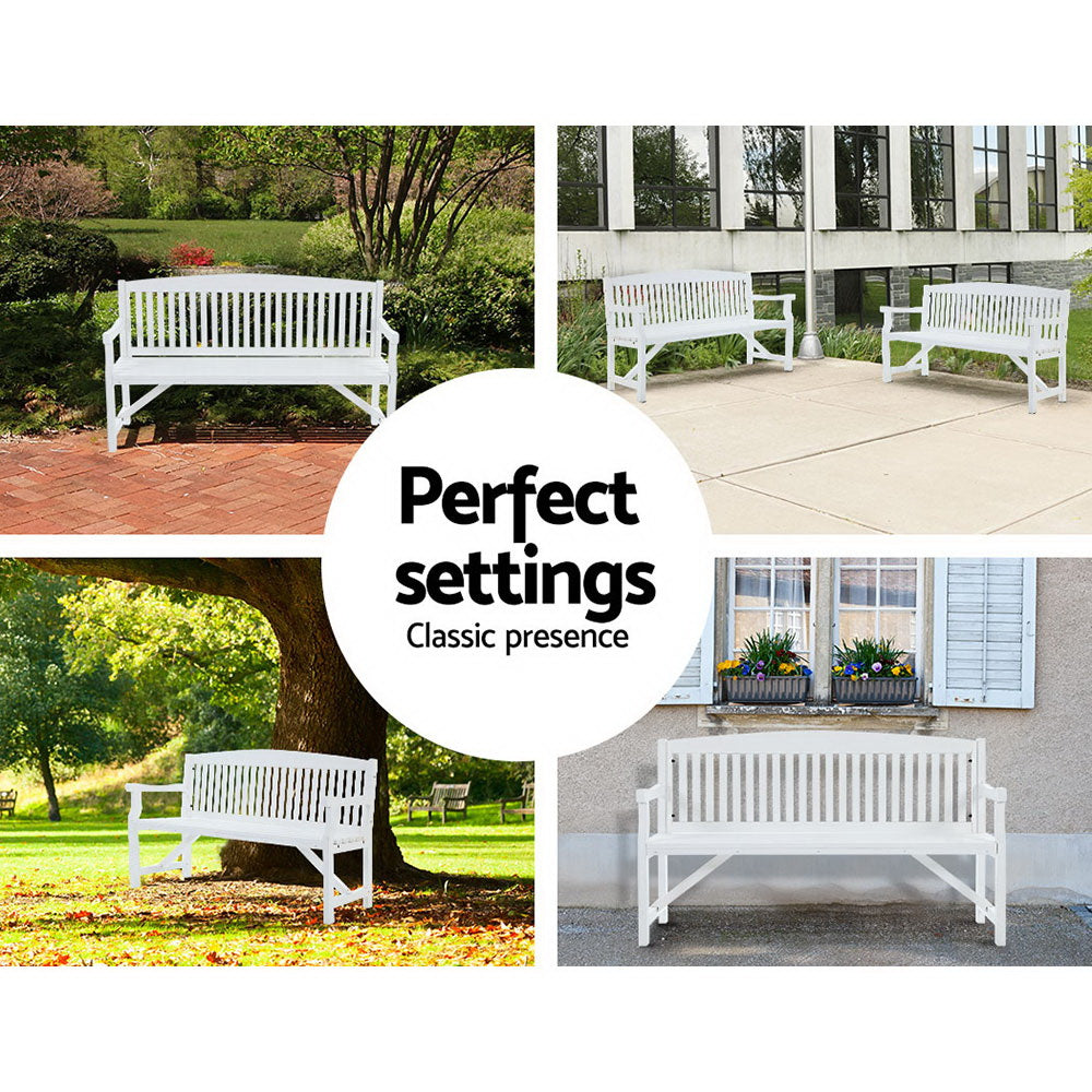 Gardeon Wooden Garden Bench Chair Outdoor Furniture Patio Deck 3 Seater White-Furniture &gt; Outdoor-PEROZ Accessories