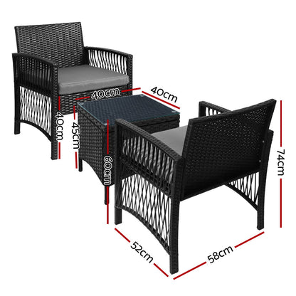 Gardeon Patio Furniture Outdoor Bistro Set Dining Chairs Setting 3 Piece Wicker-Furniture &gt; Outdoor-PEROZ Accessories