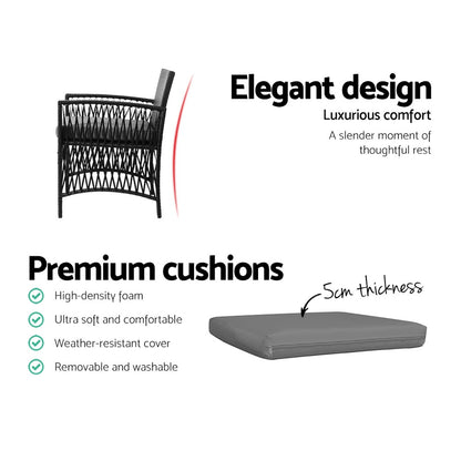 Gardeon Patio Furniture Outdoor Bistro Set Dining Chairs Setting 3 Piece Wicker-Furniture &gt; Outdoor-PEROZ Accessories