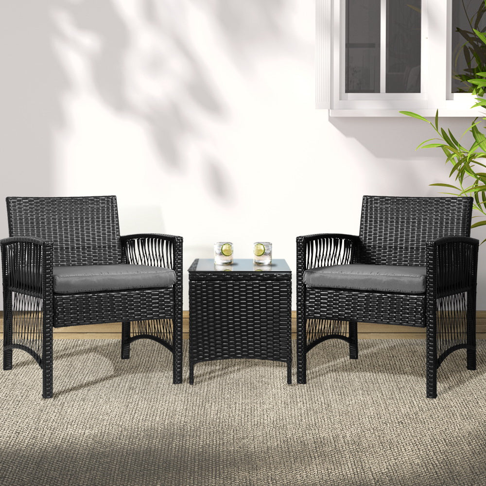 Gardeon Patio Furniture Outdoor Bistro Set Dining Chairs Setting 3 Piece Wicker-Furniture &gt; Outdoor-PEROZ Accessories