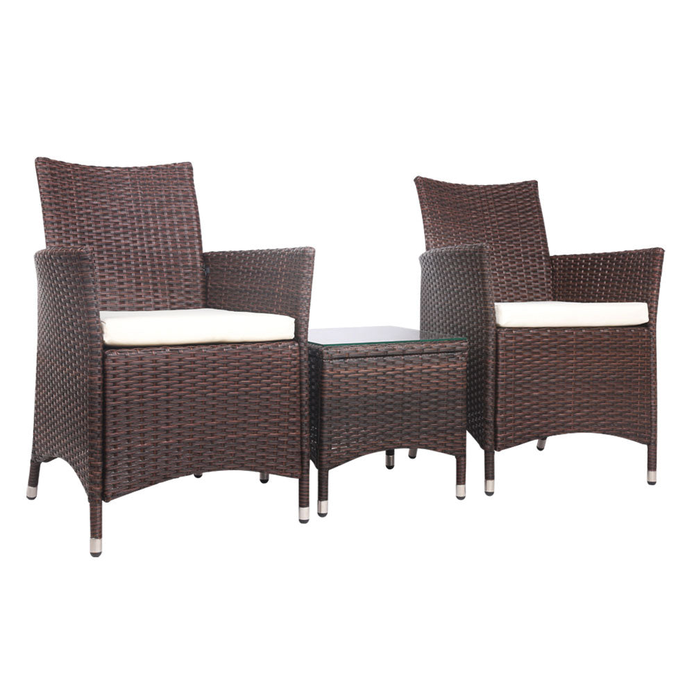 Gardeon 3 Piece Wicker Outdoor Furniture Set - Brown-Furniture &gt; Outdoor-PEROZ Accessories