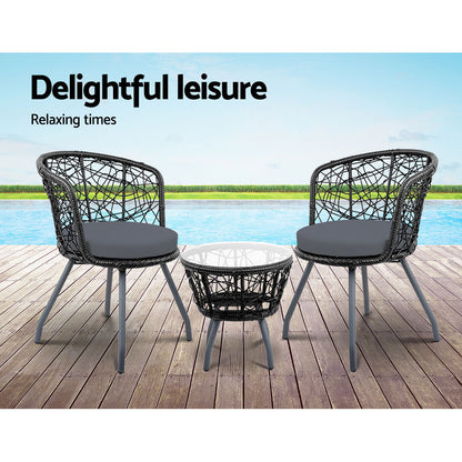 Gardeon Outdoor Patio Chair and Table - Black-Furniture &gt; Outdoor-PEROZ Accessories