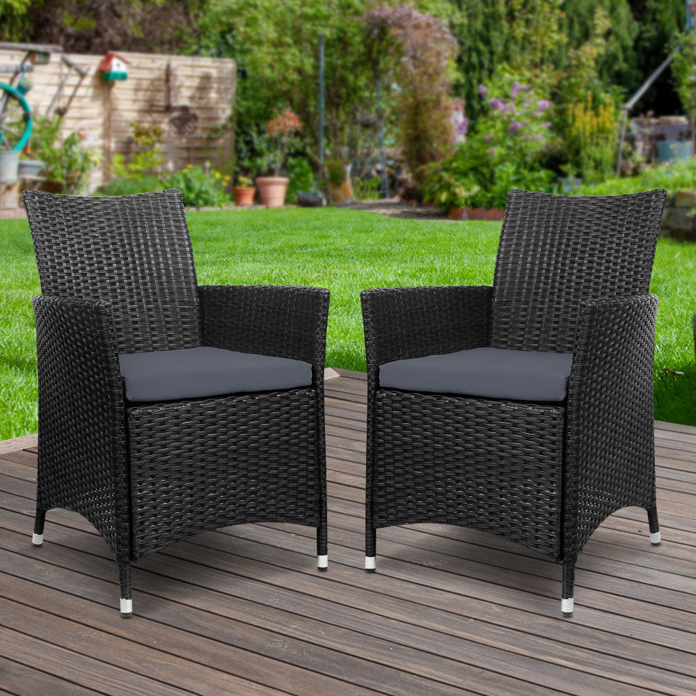 Set of 2 Outdoor Bistro Set Chairs Patio Furniture Dining Wicker Garden Cushion Gardeon-Furniture &gt; Outdoor-PEROZ Accessories