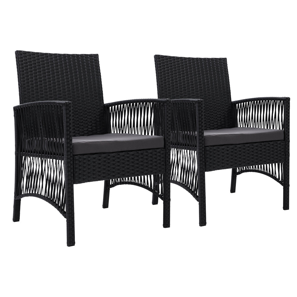 Outdoor Furniture Set of 2 Dining Chairs Wicker Garden Patio Cushion Black Gardeon-Furniture &gt; Outdoor-PEROZ Accessories