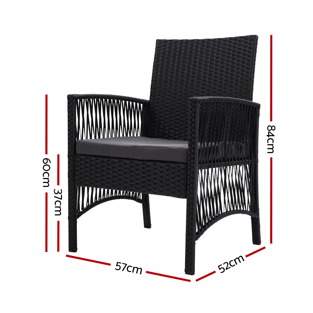 Outdoor Furniture Set of 2 Dining Chairs Wicker Garden Patio Cushion Black Gardeon-Furniture &gt; Outdoor-PEROZ Accessories