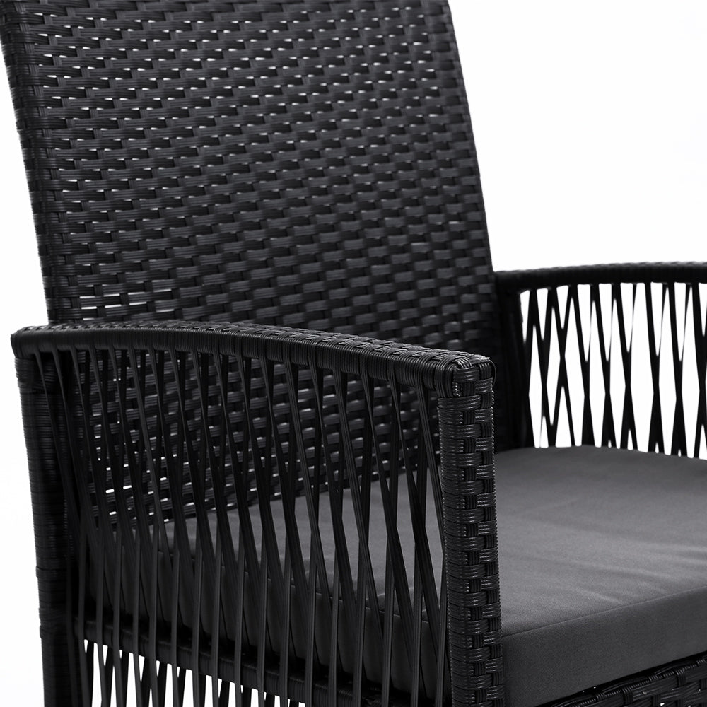 Outdoor Furniture Set of 2 Dining Chairs Wicker Garden Patio Cushion Black Gardeon-Furniture &gt; Outdoor-PEROZ Accessories