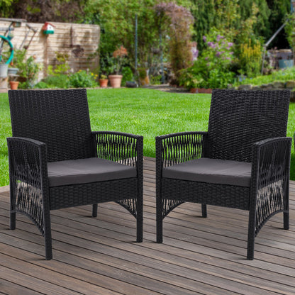 Outdoor Furniture Set of 2 Dining Chairs Wicker Garden Patio Cushion Black Gardeon-Furniture &gt; Outdoor-PEROZ Accessories