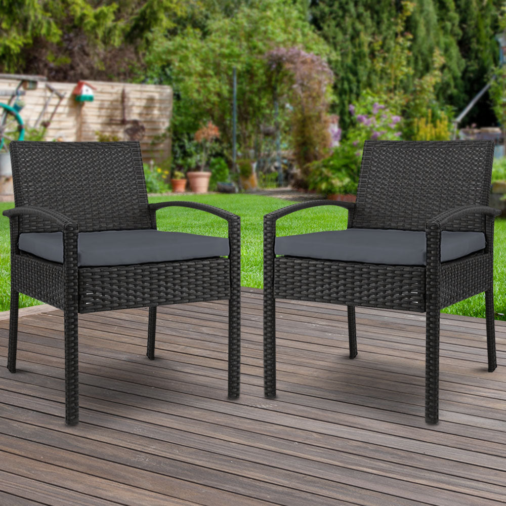 Set of 2 Outdoor Dining Chairs Wicker Chair Patio Garden Furniture Lounge Setting Bistro Set Cafe Cushion Gardeon Black-Furniture &gt; Outdoor-PEROZ Accessories